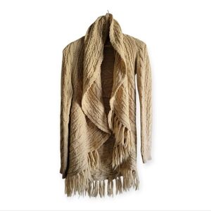 LAUREN RALPH LAUREN Wool Blend Knit Fringe Shawl Carsigan Small